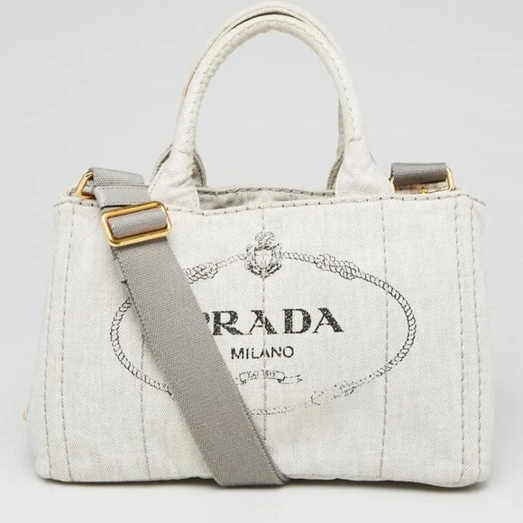 Prada Grey Canapa Canvas Small Tote Bag BG439 - Picture 1 of 12